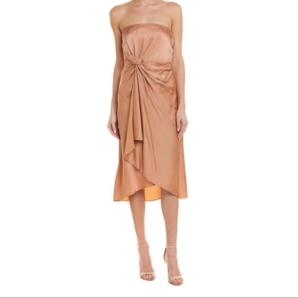A.L.C. Roya Strapless Knot Front Midi Satin Dress Pink Cocktail Bridesmaid Party - Picture 1 of 8